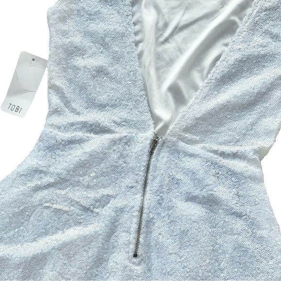 Tobi Sequined Tulle Open Back Sleeveless Cocktail Mini Dress White Size M - Picture 4 of 8